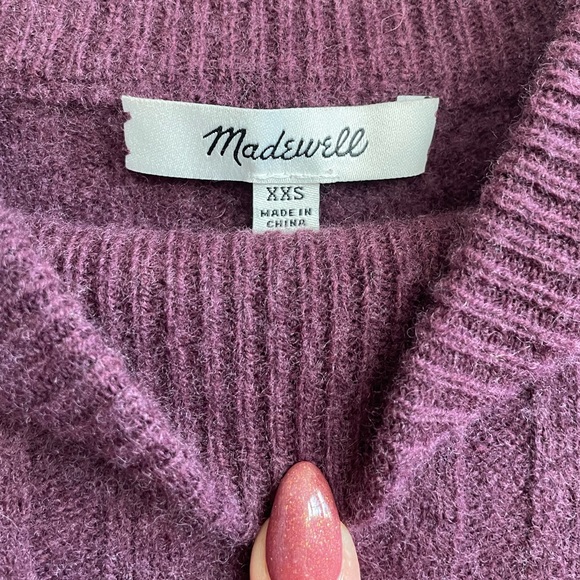 Madewell Wool Blend Mock Neck Cropped Sweater Plum Purple Ribbed - Picture 8 of 11